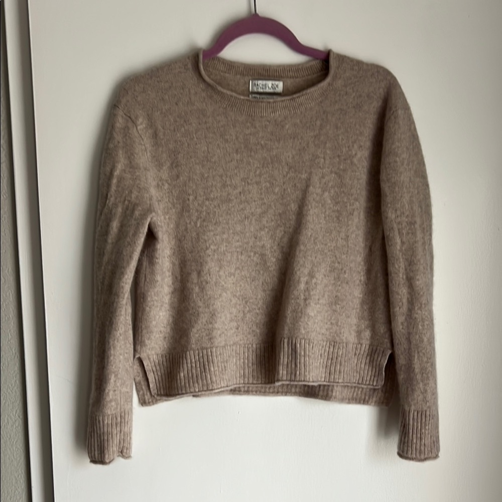 Rachel Zoe Tan Crew Neck Sweater Soft Knit Classic